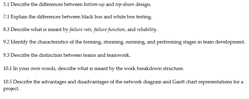 in Systems Engineering Course: 5.1 Describe the