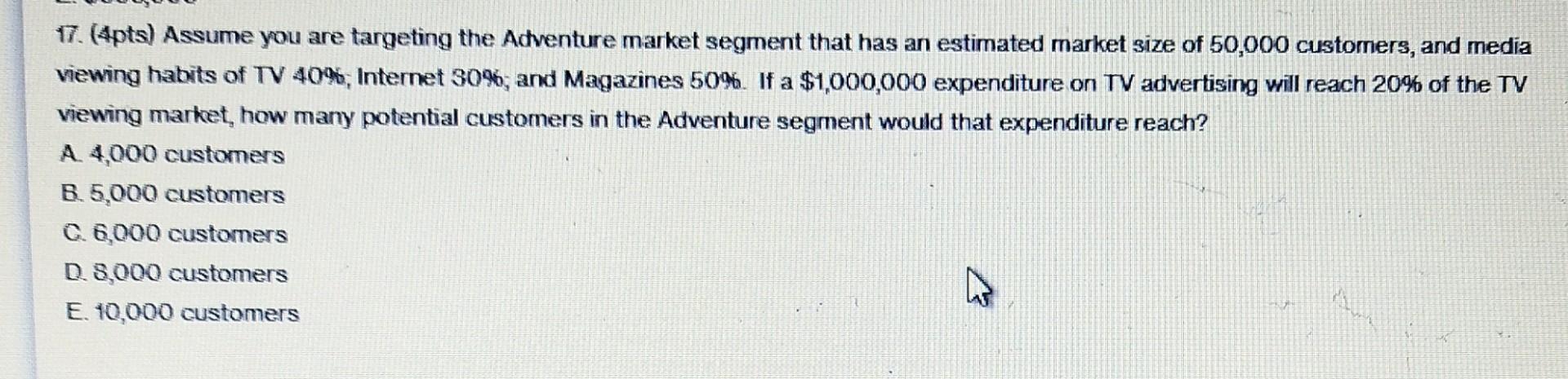 17. (4pts) Assume you are targeting the Adventure