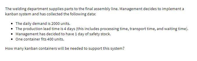 The welding department supplies parts to the