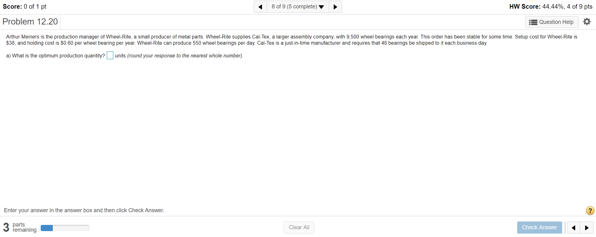 a) What is the optimum production quantity? units