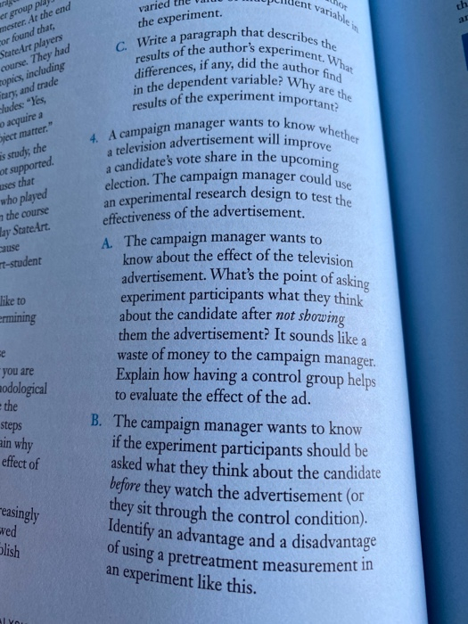 question 4 (A, B, and C of using a pretreatment