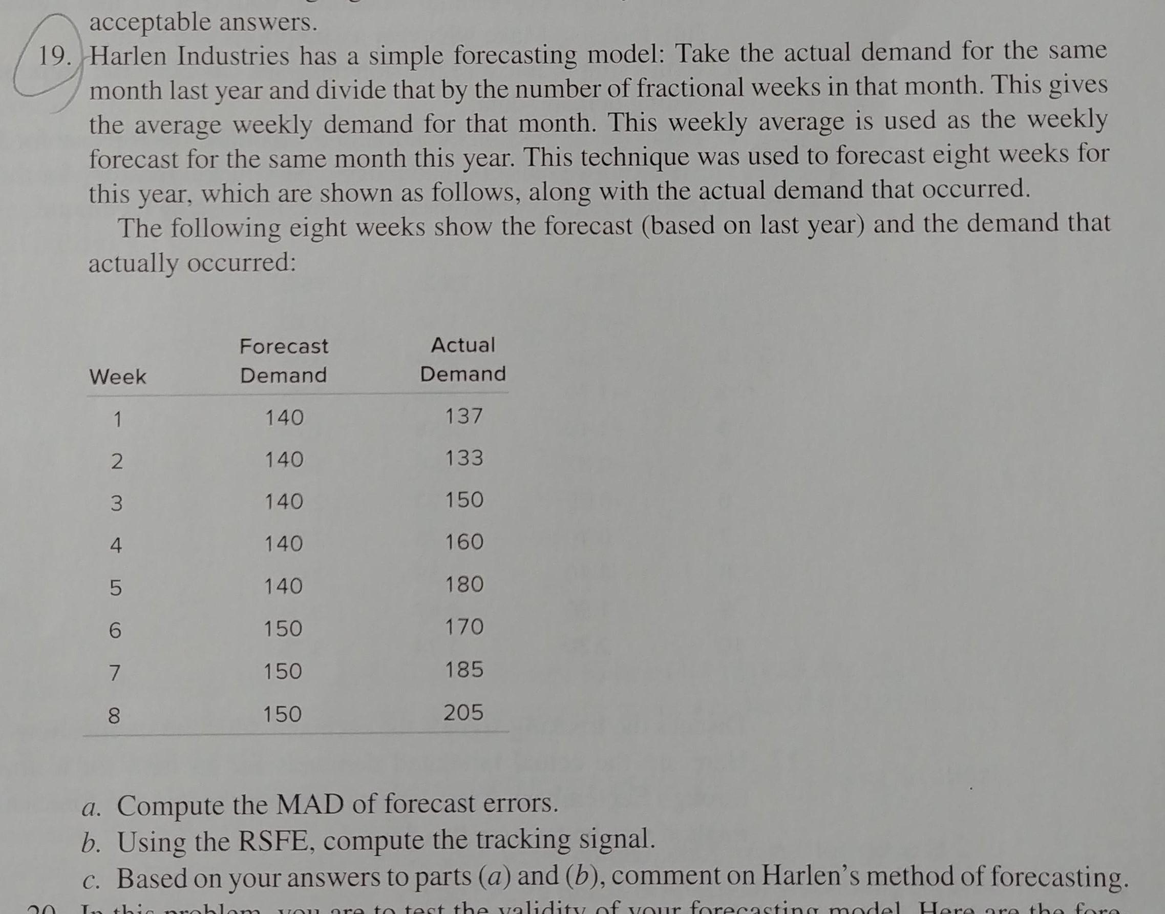 Question 19 Please. acceptable answers. 19.