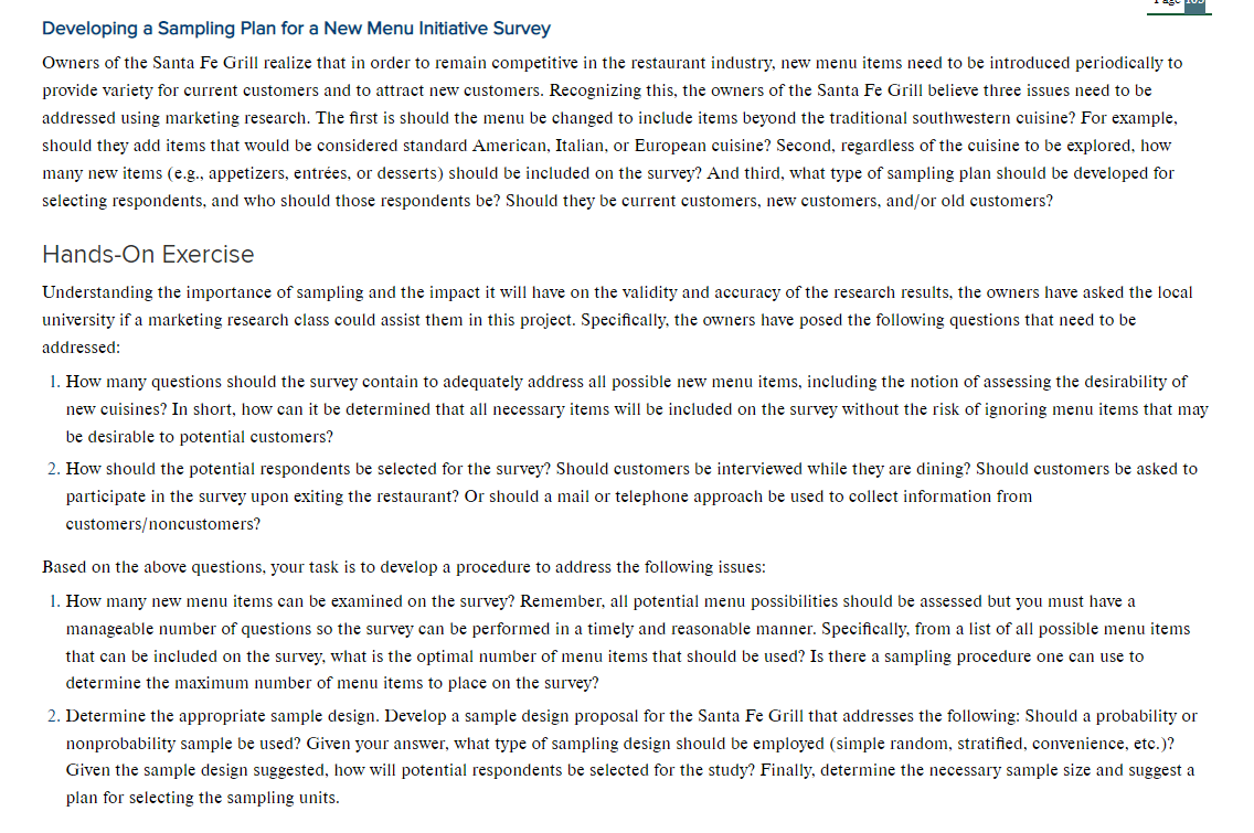 Developing a Sampling Plan for a New Menu