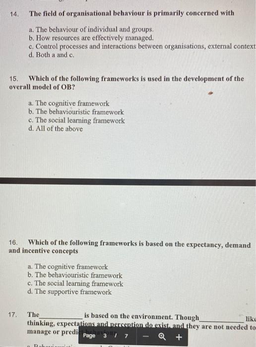 14. The field of organisational behaviour is