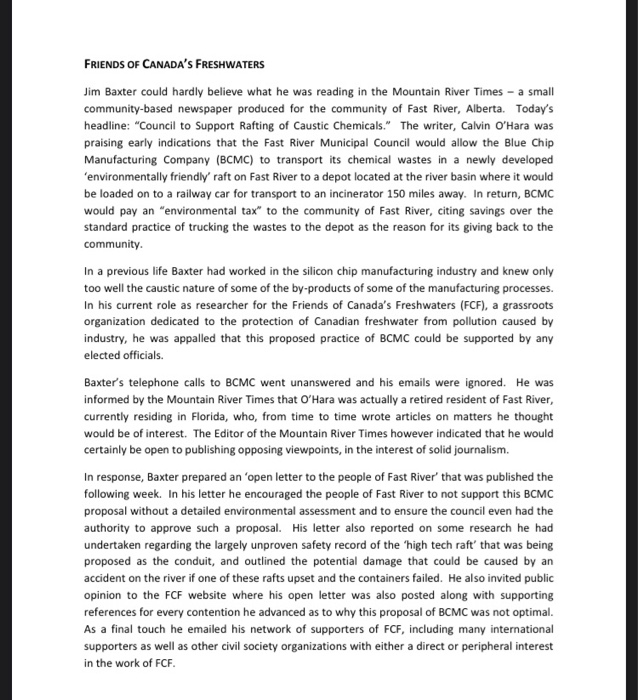 FRIENDS OF CANADA'S FRESHWATERS Jim Baxter could