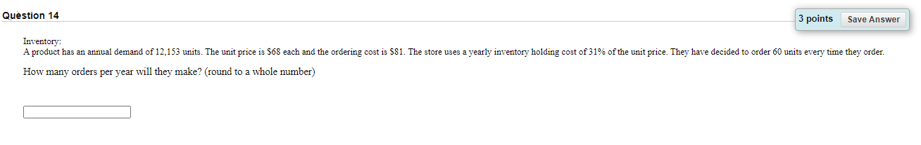 Question 14 3 points Save Answer Inventory A