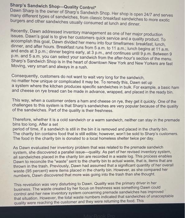 Sharp's Sandwich Shop-Quality Control Dawn Sharp