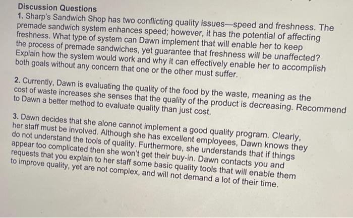 Sharp's Sandwich Shop-Quality Control Dawn Sharp