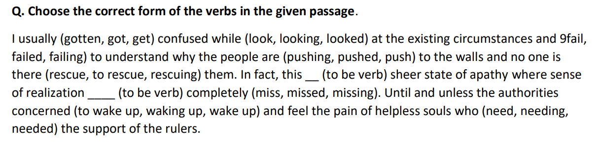Q. Choose the correct form of the verbs in the