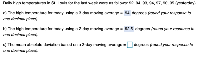 Daily high temperatures in St. Louis for the last