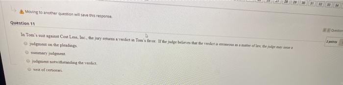 Moving to another question will save this