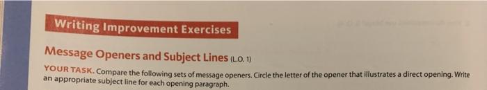 Writing Improvement Exercises Message Openers and