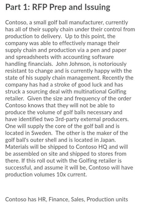 Part 1: RFP Prep and Issuing Contoso, a small