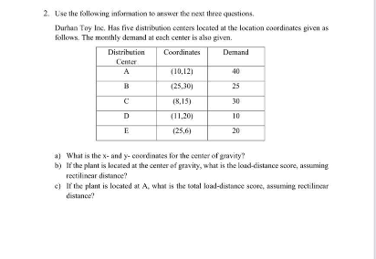 2. Use the following information to answer the