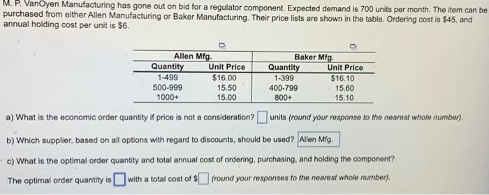 M.P. VanOyen Manufacturing has gone out on bid