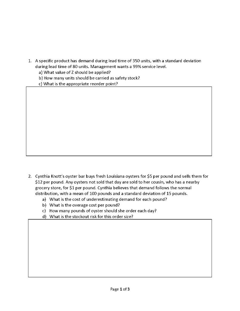 1. A specific product has demand during lead time