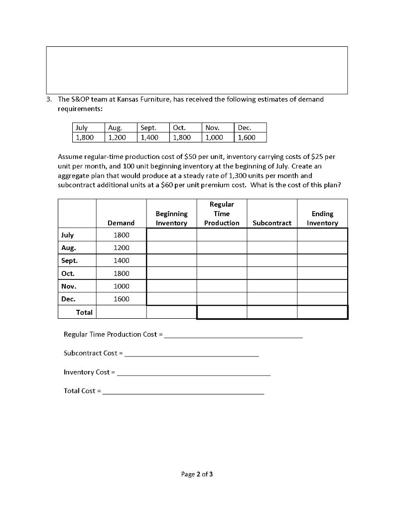 1. A specific product has demand during lead time