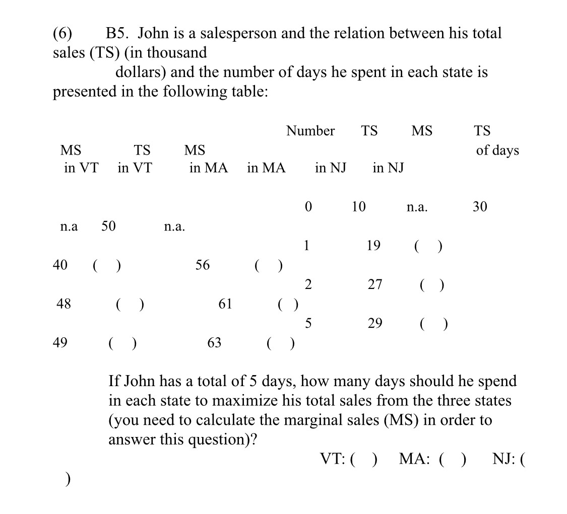 (6) B5. John is a salesperson and the relation