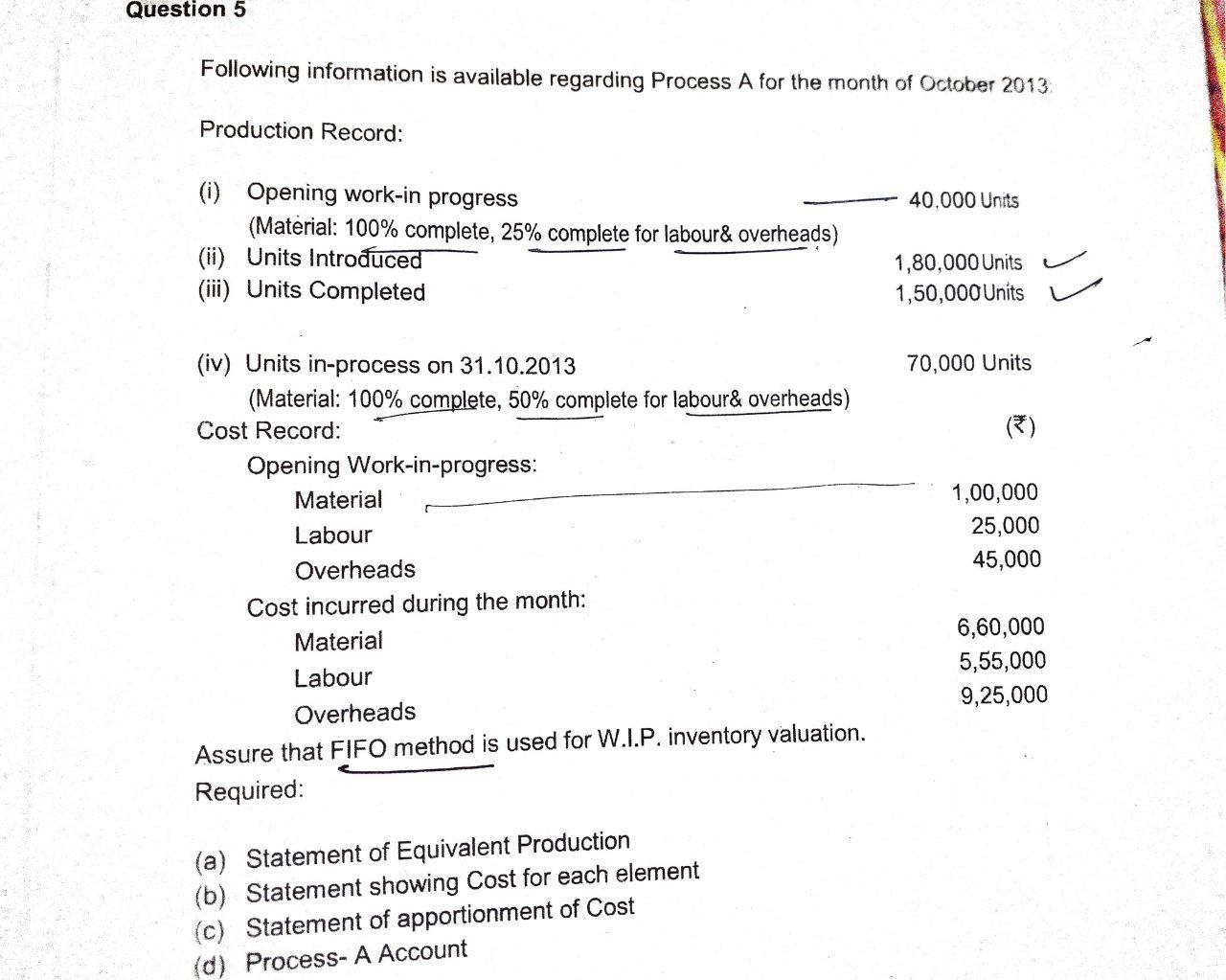 Question 5 Following information is available