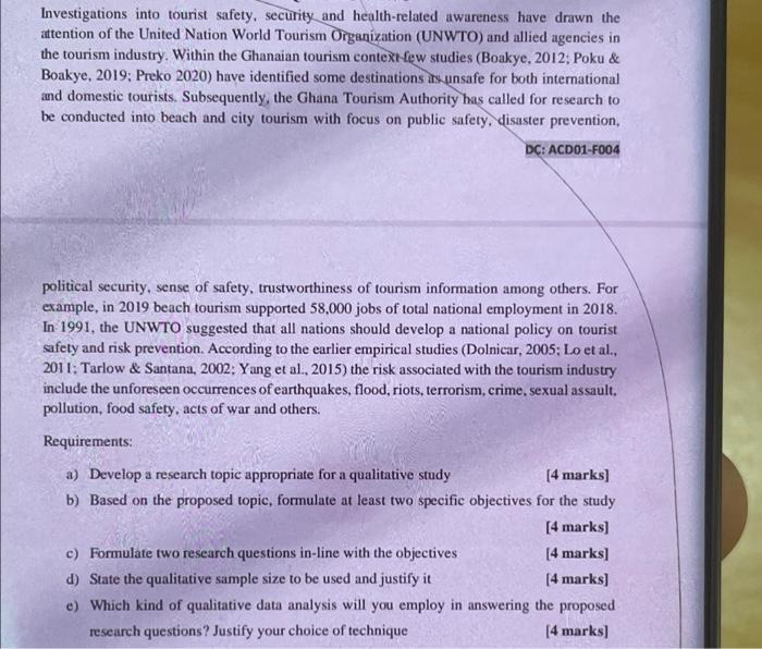 Investigations into tourist safety, security and