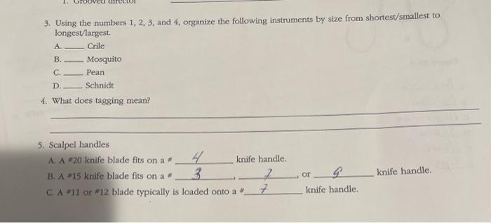 3. Using the numbers 1, 2, 3, and 4, organize the