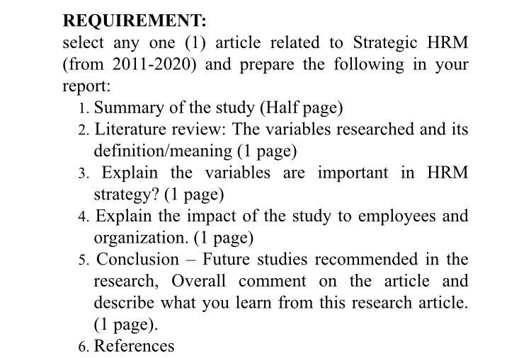 REQUIREMENT: select any one (1) article related