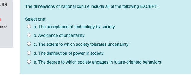 - 48 The dimensions of national culture include
