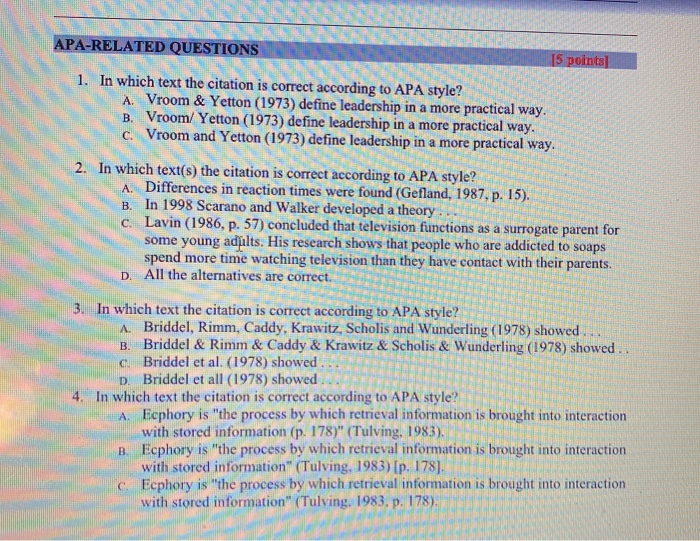 answer for these please TE APA-RELATED QUESTIONS