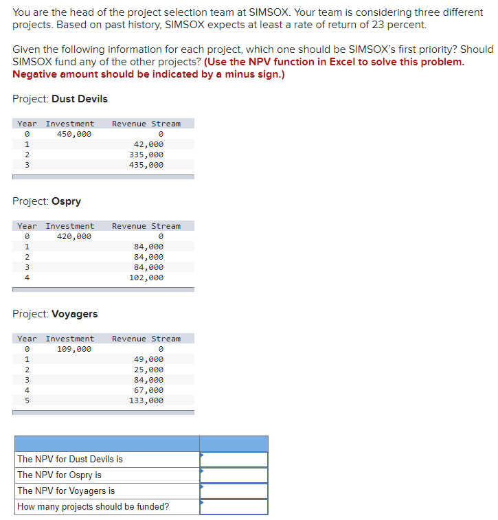 You are the head of the project selection team at