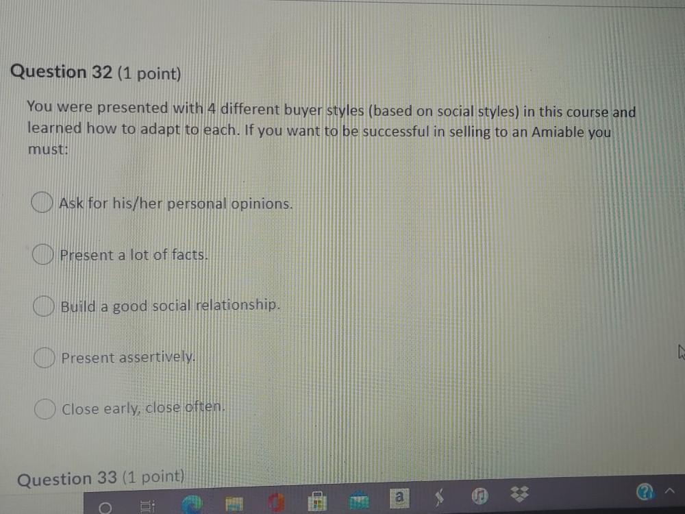 Question 31 (1 point) In preparing for your