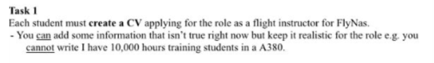 Task 1 Each student must create a CV applying for