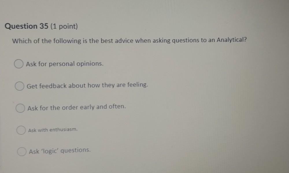 Question 31 (1 point) In preparing for your