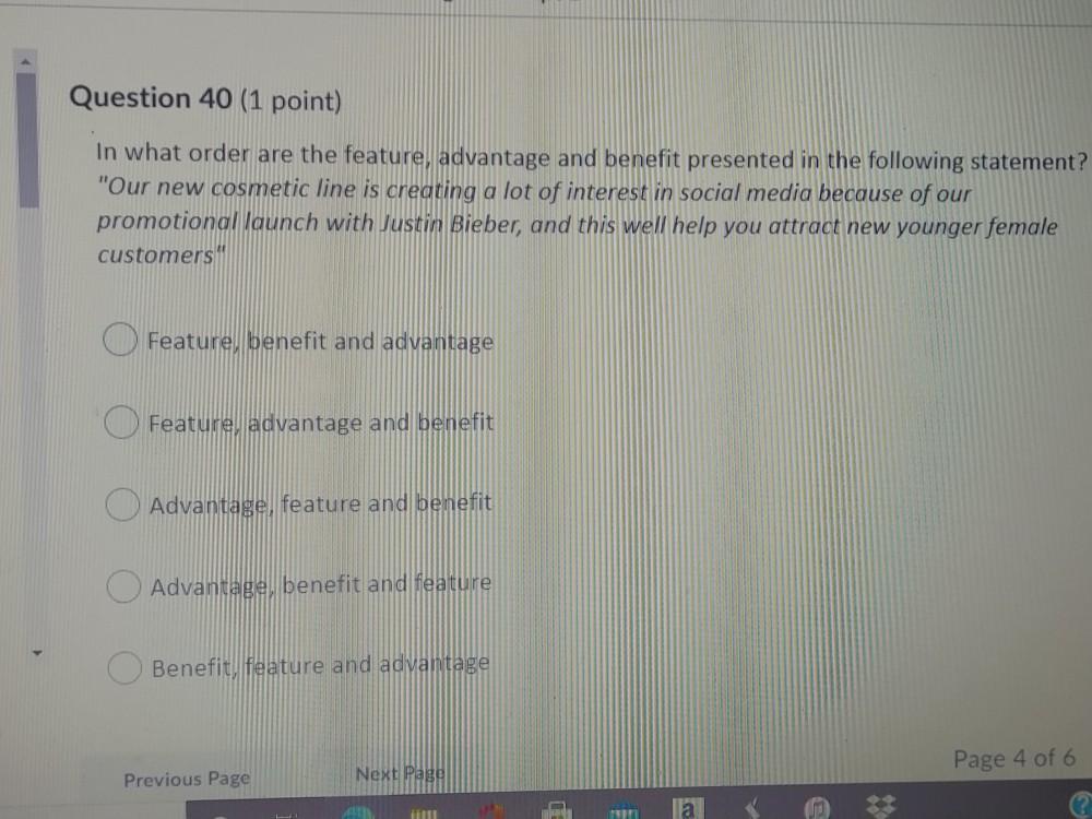 Question 31 (1 point) In preparing for your