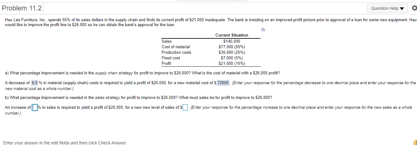 Problem 11.2 Question Help O Hau Lee Furniture,