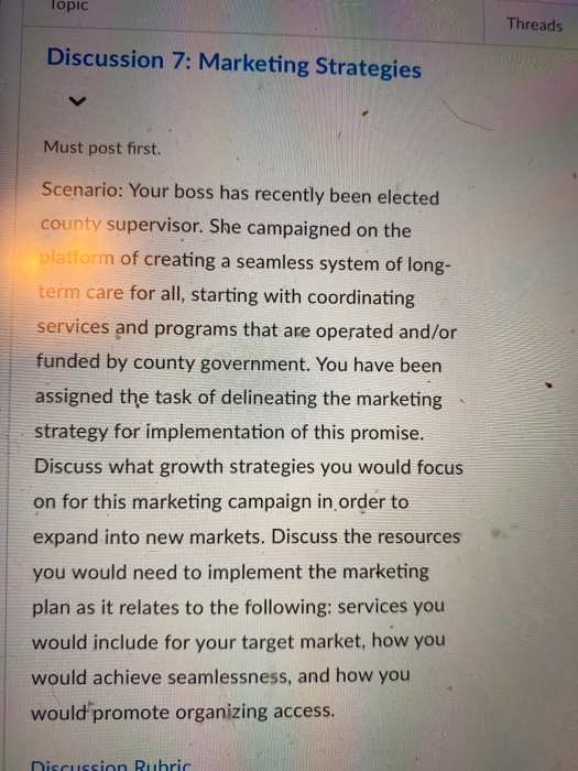 Topic Threads Discussion 7: Marketing Strategies