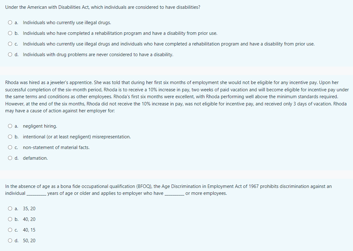 Under the American with Disabilities Act, which