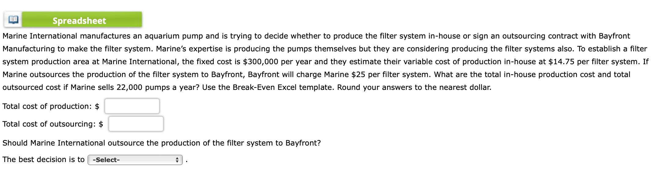 Spreadsheet Marine International manufactures an