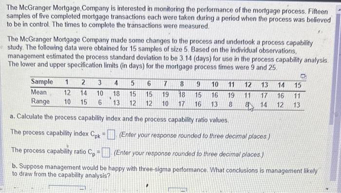 The McGranger Mortgage. Company is interested in