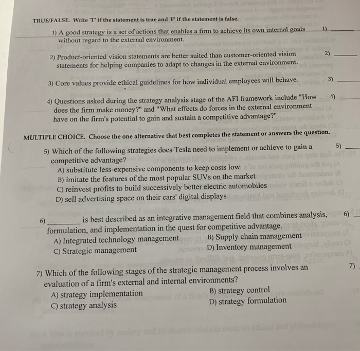1-7 TRUE/FALSE. Write 'T' if the statement is