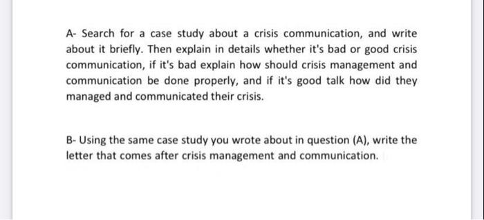 A- Search for a case study about a crisis