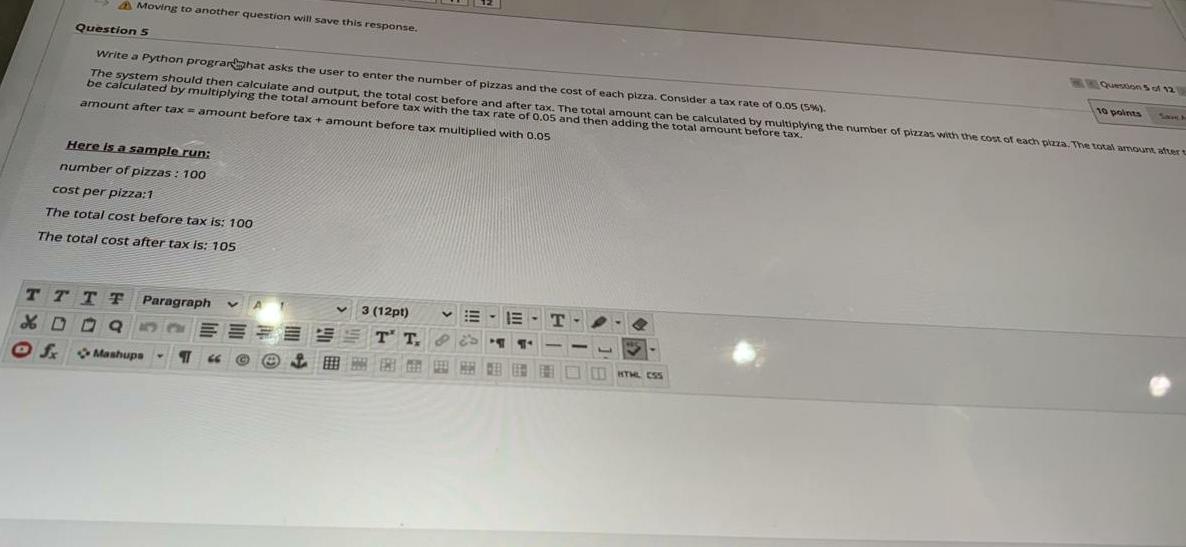 Moving to another question will save this