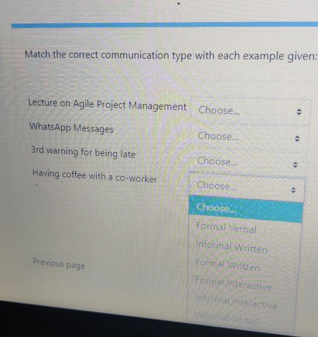 Match the correct communication type with each