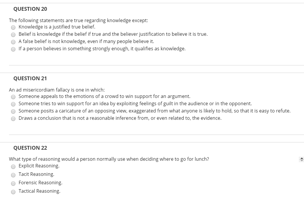 QUESTION 20 The following statements are true