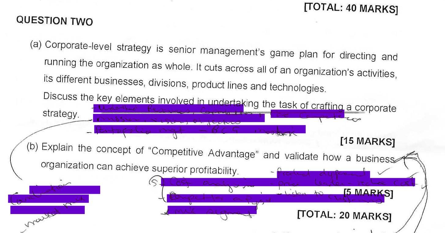 [TOTAL: 40 MARKS] QUESTION TWO (a)