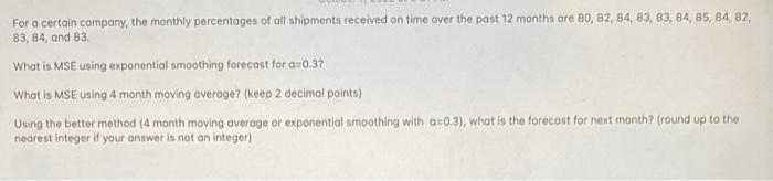 For a certain company, the monthly percentages of