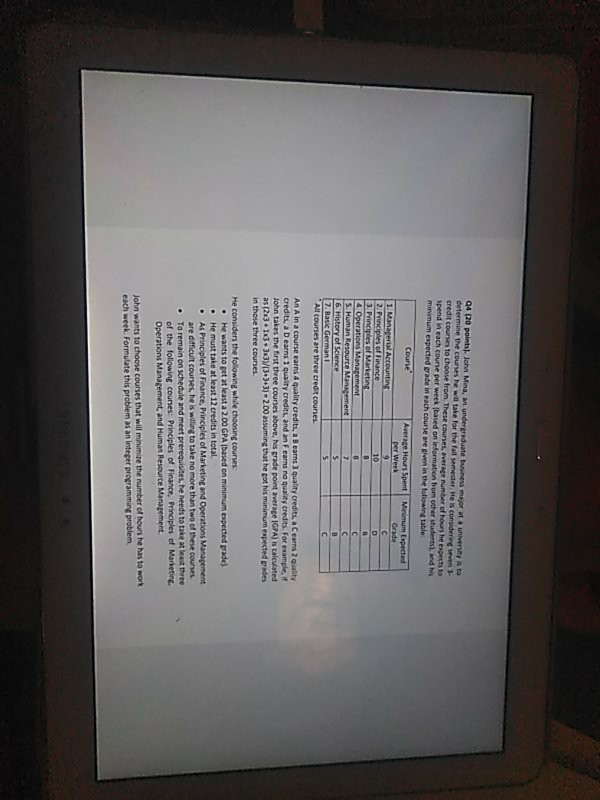 Q4 20 points John Mina, an undergraduate business