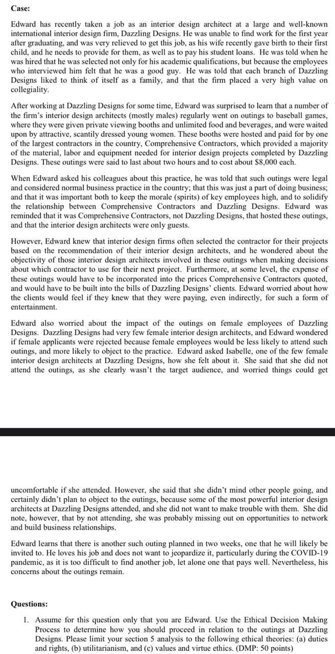 basically its about ethics abd moralties Case: