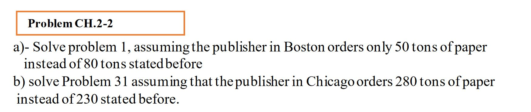 Problem CH.2-1 There are three warehouses at