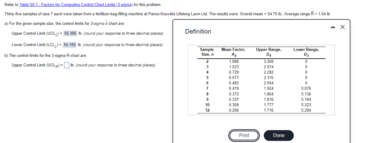 Refer to Table 56.1 - Factors for Computing