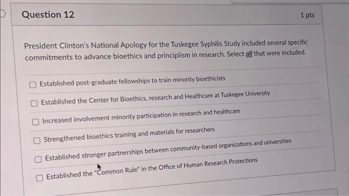Question 12 1 pts President Clinton's National